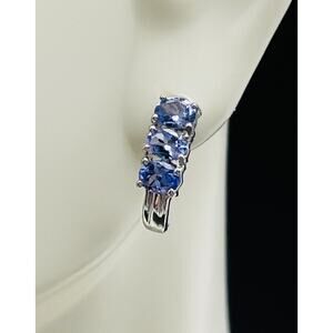 Sterling Silver Tanzanite Half Hoop Earrings 1.0 CTW Oval Purple Blue Gemstones